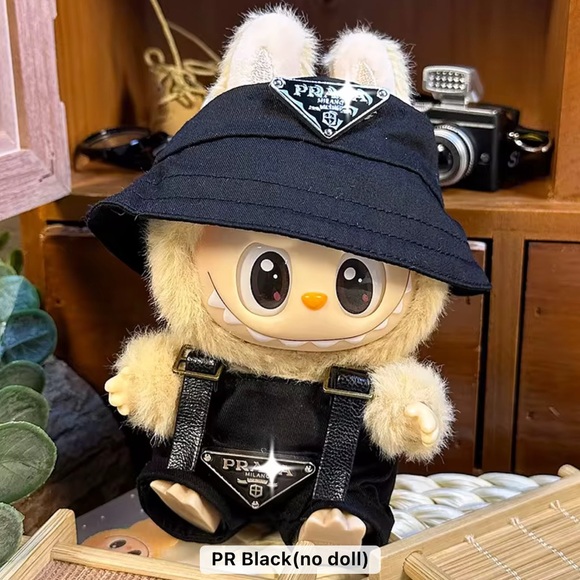 Other - Labubu Clothes Outfit Black PR Overalls and Hat Set